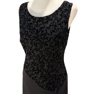 Vintage Algo Black Velvet print Chiffon Asymmetrical Dress, Sleeveless